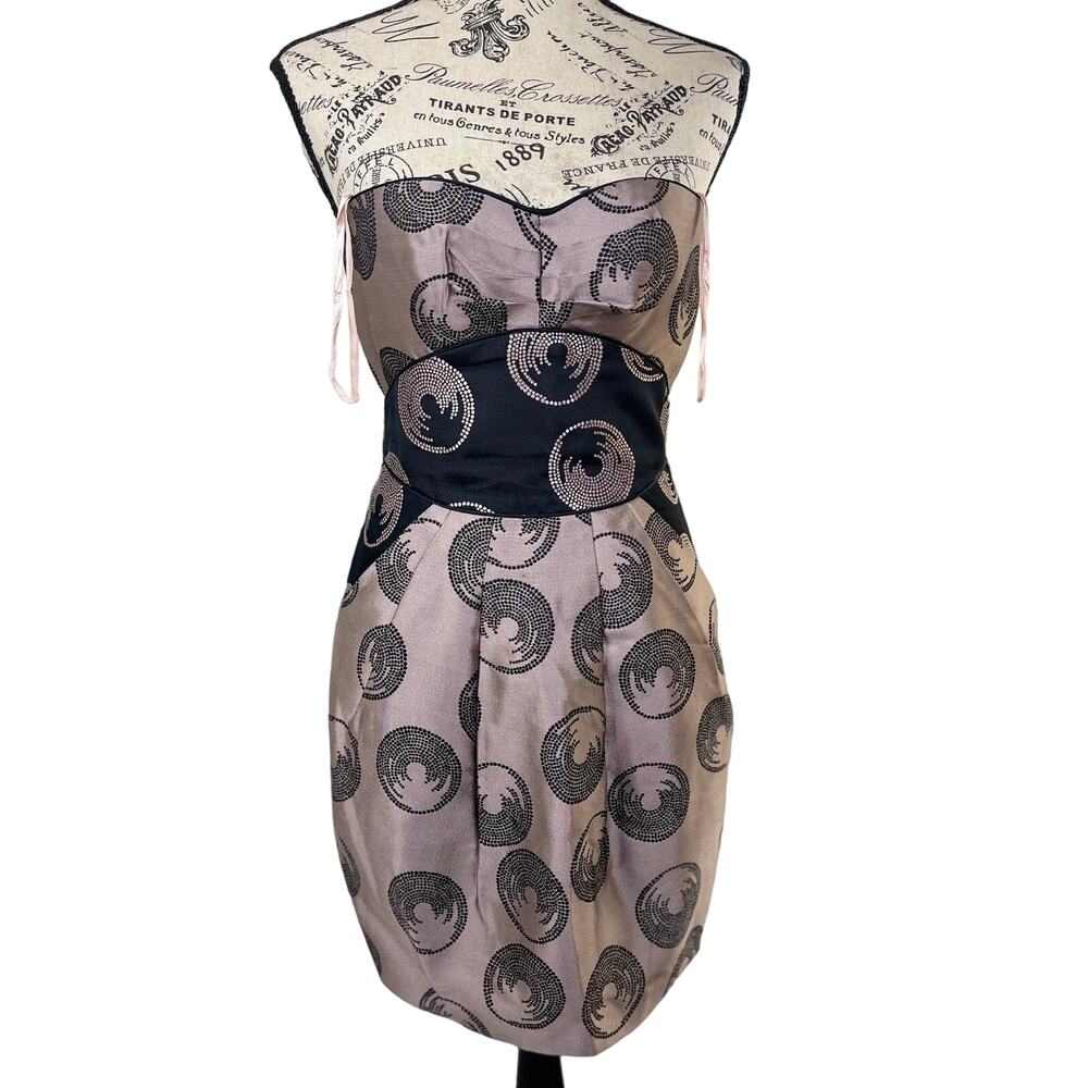 Strapless Metallic Pink and Black Silk Dress BCBG MaxAzria